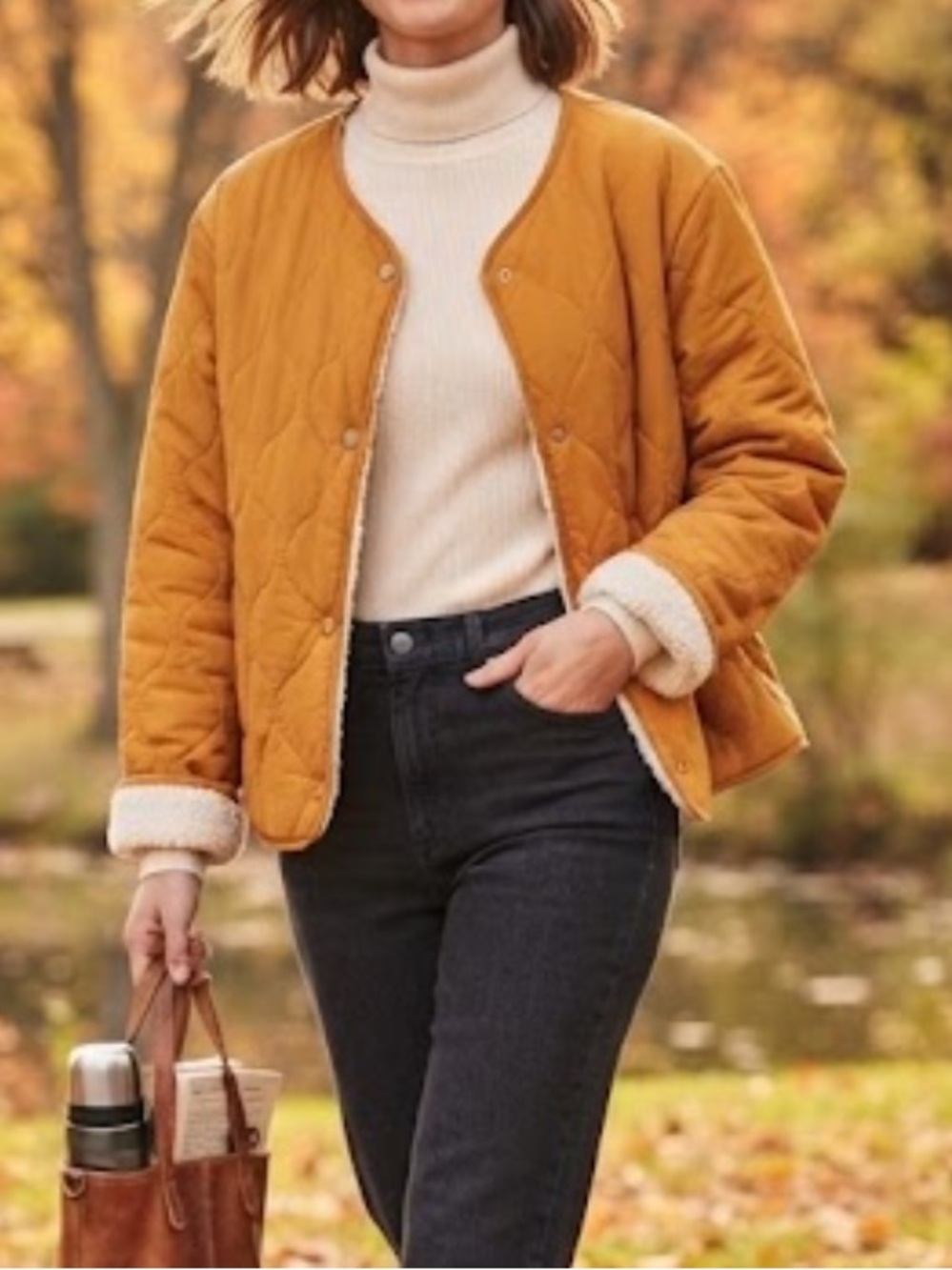 DOUBLE ZERO Reversible Faux Shearling Quilted Jacket Mustard Yellow Large NWOT